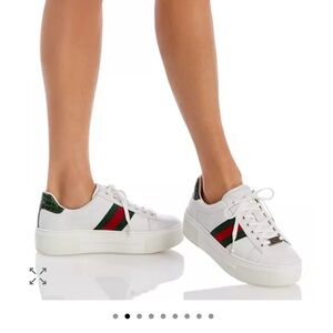 Gucci White Sneakers with Green and Red Stripes